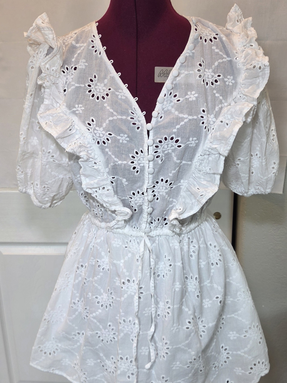 Summer Cottagecore Sweet Lolita Festival Cotton Eyelet Drawstring Waist